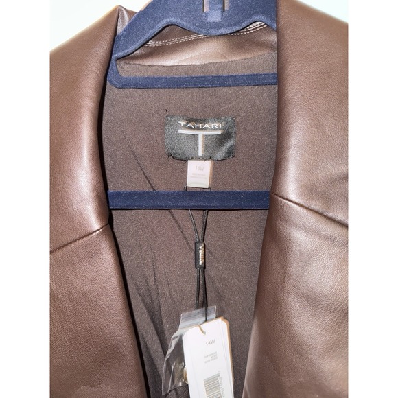 T-Tahari Vegan Leather Ruched Sleeve Blazer Size 14 - Picture 11 of 15